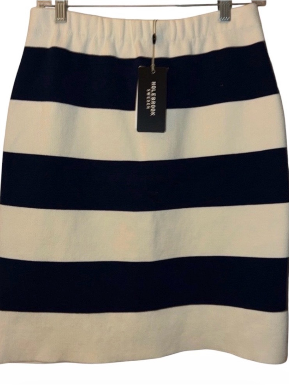NWT Holebrook Sweden Navy and Cream Striped Skirt Sz M